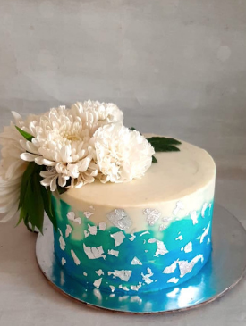 Floral Cake with Edible Silver Leaf