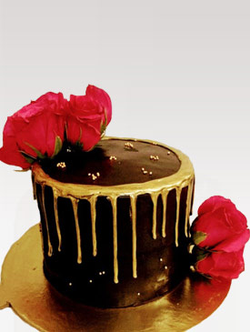 Fresh Roses & Edible Gold Drip Cake