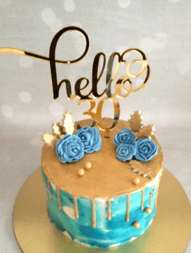 Hello 30 Blue Floral Cake