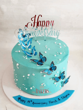 Blue & White Butterfly Anniversary Cake