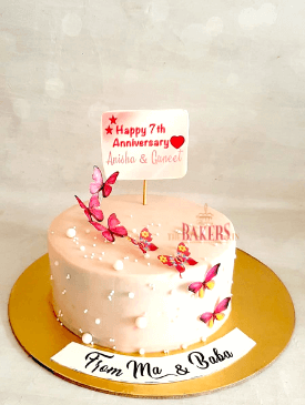Pink & White Butterfly Anniversary Cake