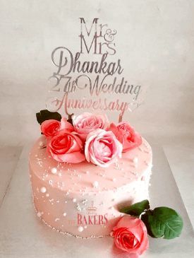 Pretty Pink Anniversary Cake with customised acrylic topper