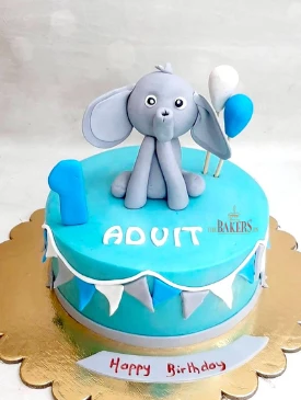 Grey Elephant 1st Birthday Cake
