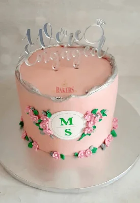 Dainty Pink & Silver Engagement Cake