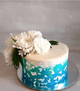 Engagement Cake with edible silver leaf