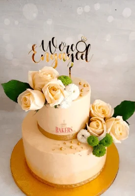 Peach Floral Engagement Cake
