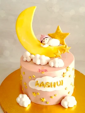 Pink & Gold Cake with Moon & Stars