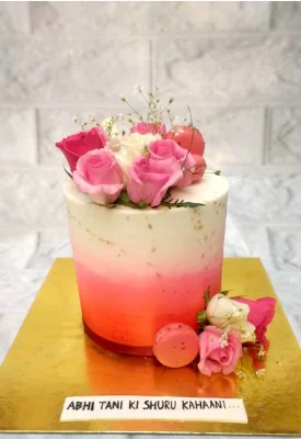 Single Tier Floral Engagement Cake