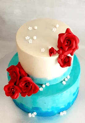 White Blue Christian wedding cake