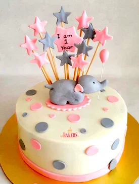 Pink & Grey 1st Birthday Cake