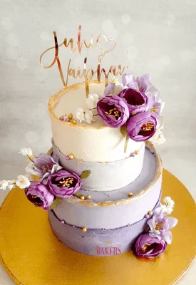 lavender peonies engagement cake