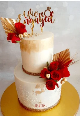 Two Tier Red & Gold Engagement Cake