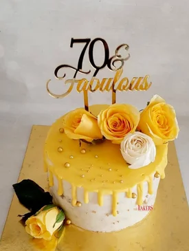 Yellow 70& Fabulous Floral Cake