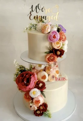 two tier floral engagement cake