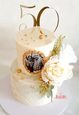 white gold 50th anniversary cake