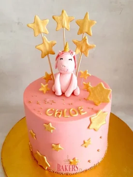 Pink Unicorn Cake with Gold stars