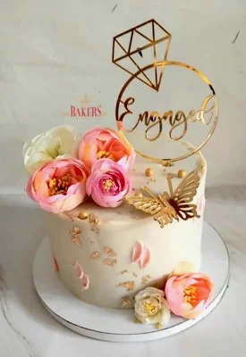 pink peonies engagement cake