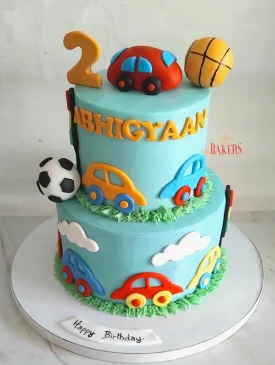 2-Tier Car theme Cake for 2nd Birthday Car theme 2 tier cake
