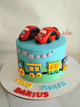 Red Cars & Train Cake for a Triplets Birthday red car train cake