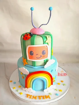 2 Tier Cocomelon 1st Birthday Cake two tier cocomelon cake