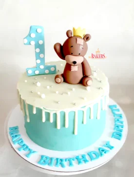 Blue & White Teddy 1st Birthday Cake white blue teddy 1st birthday cake