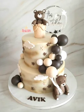 White Teddy- 2 Tier 1st Birthday Cake white teddy 1st birthday cakepng