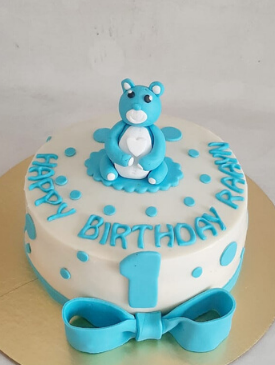 Blue Teddy 1st Birthday Cake