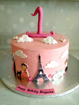 parisian theme 1st birthday cake