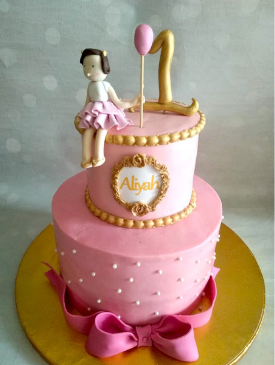 Two Tier Pink & Gold 1st Birthday Cake